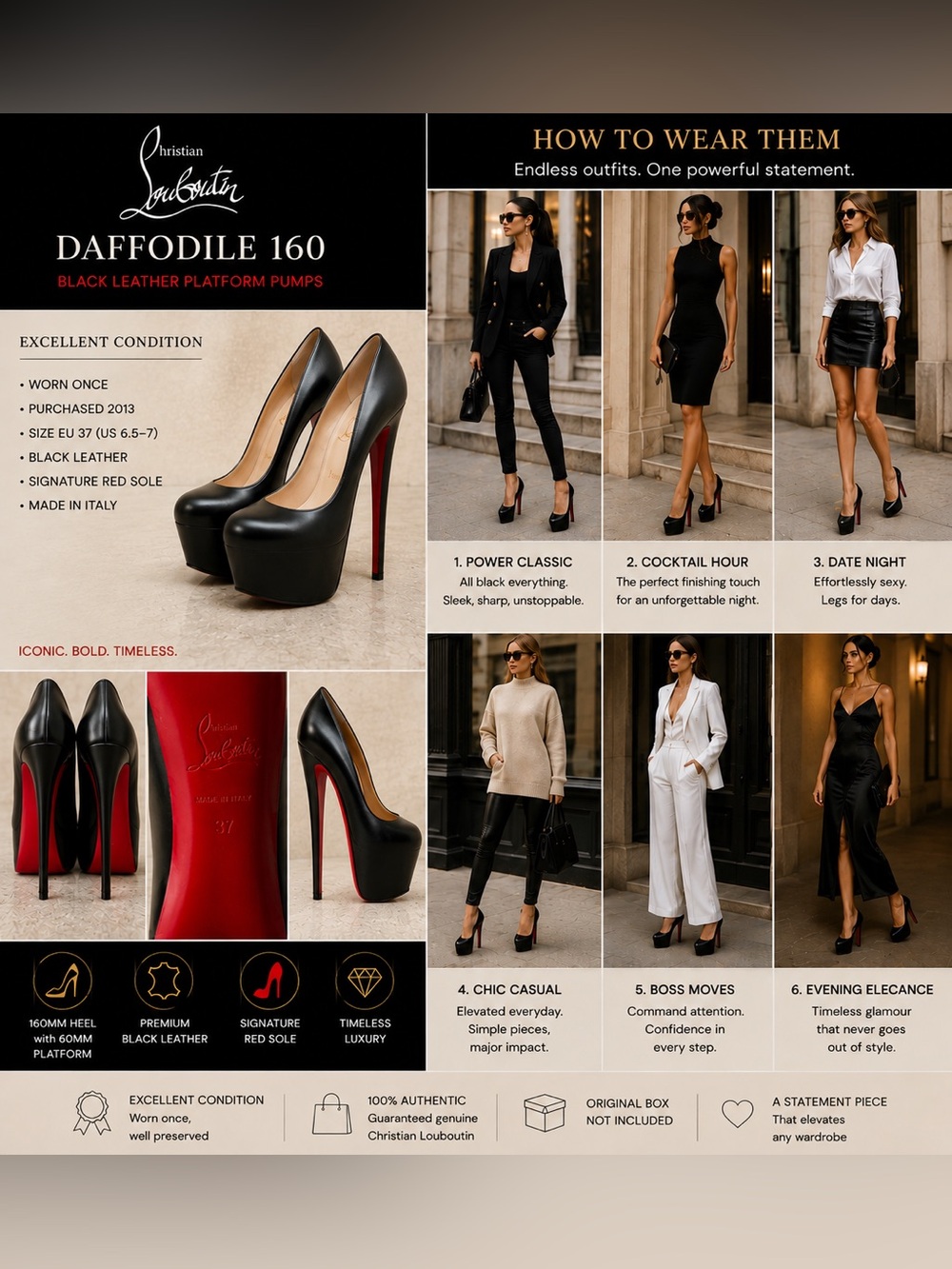 Christian Louboutin Black Leather Platform Pumps with Red Sole